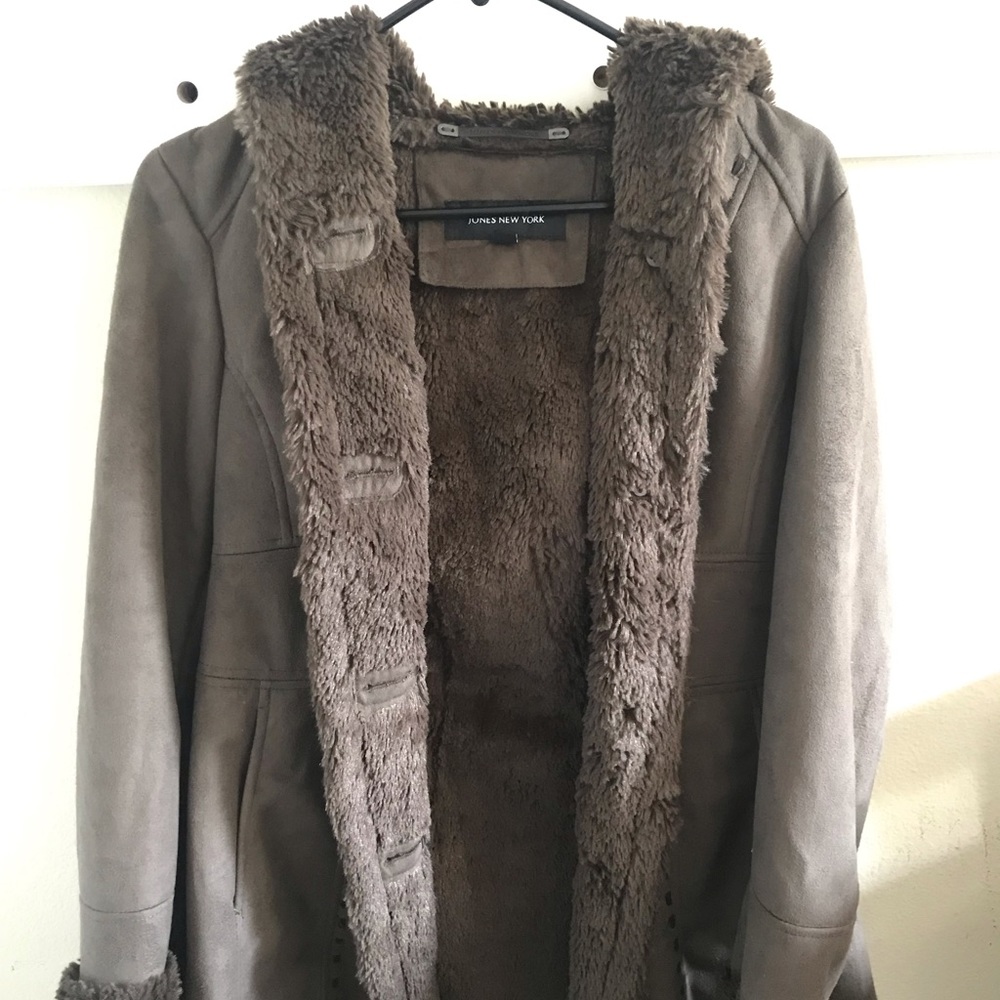 Faux suede winter coat jacket (green/brown)